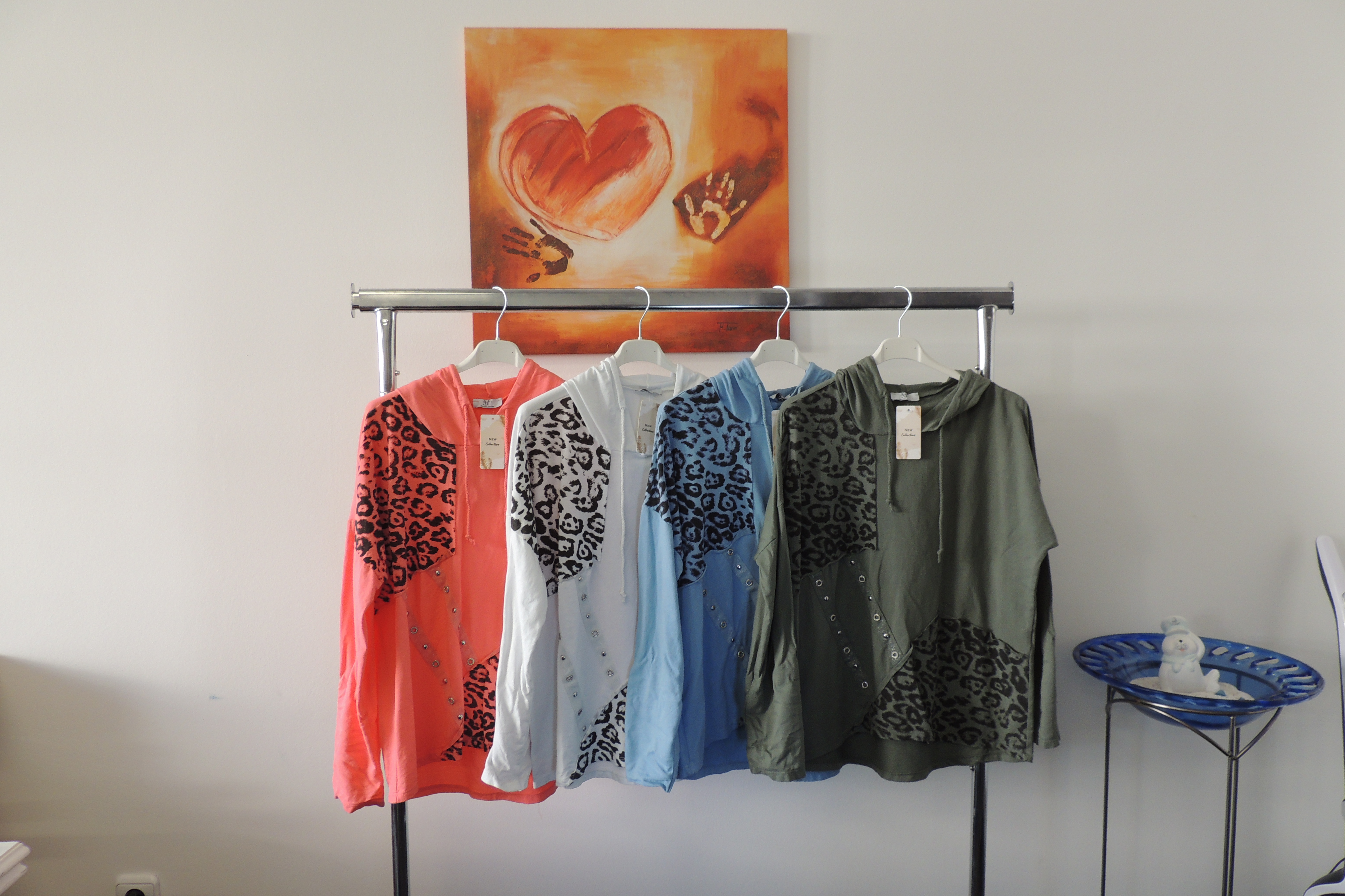 Hoodie Shirt Tunika Hängerchen Leo Kapuze Nieten Made Italy 42,44,46