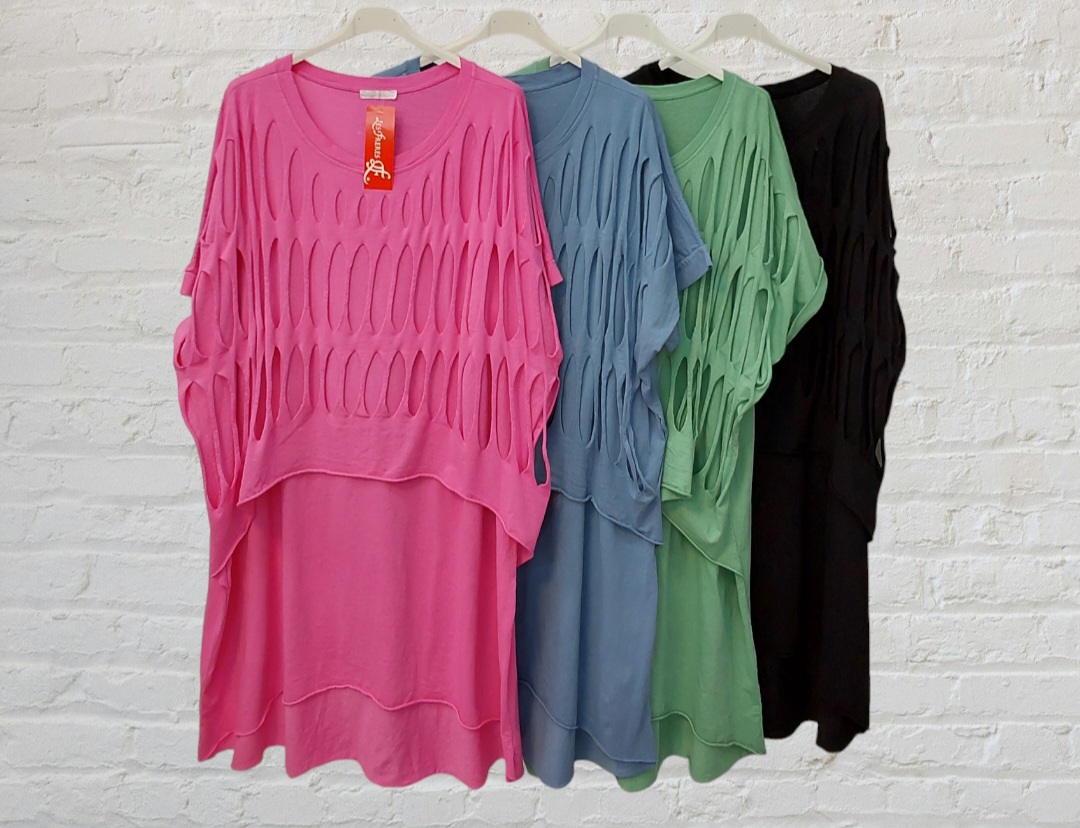 Kleid Netzpullover Shirt Lochi Hängerchen Cut out Made Italy Gr. 46,48,50,52
