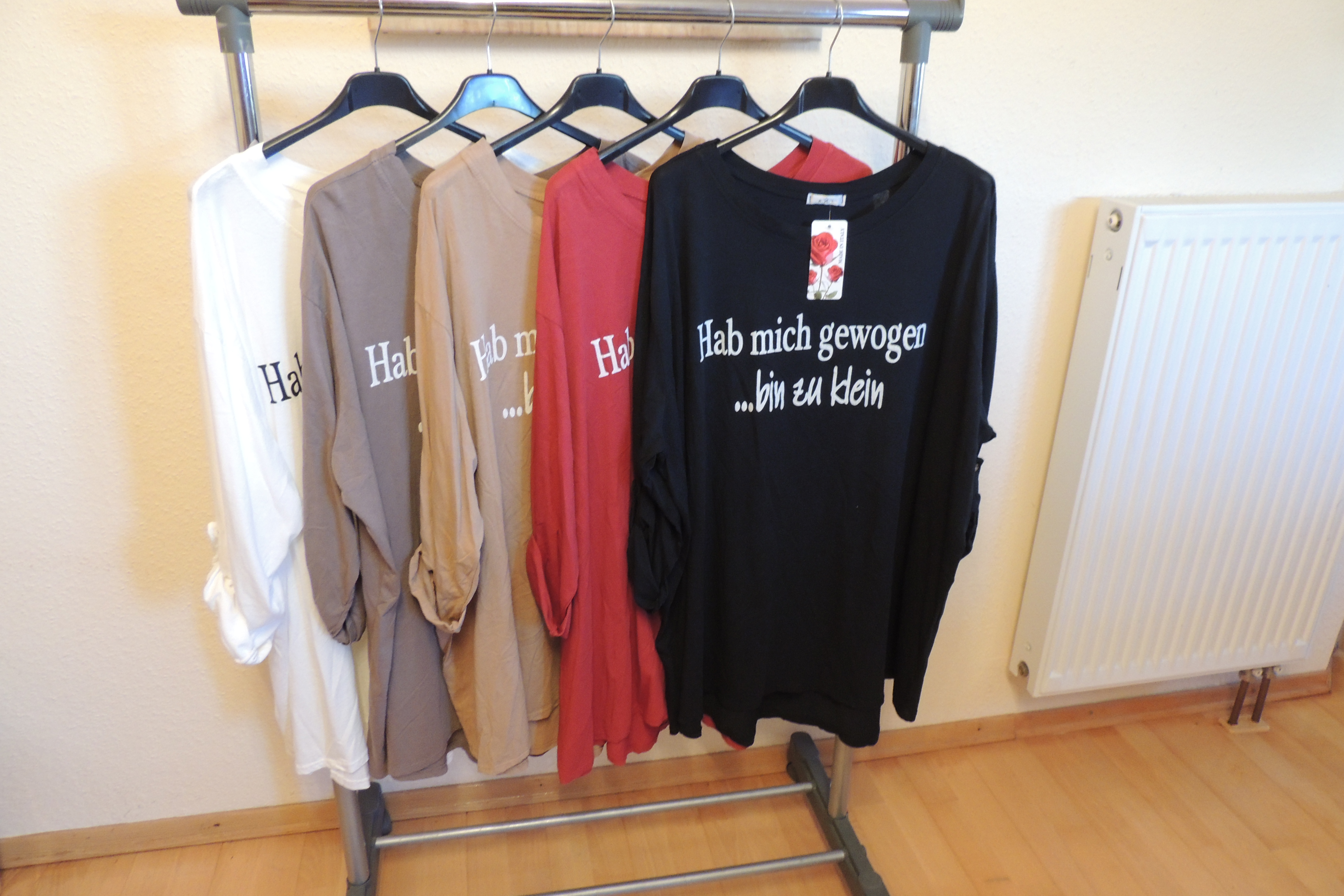 Shirt Hängerchen Tunika Pullover Name Spruch Hab gewogen Made Italy46,48,50