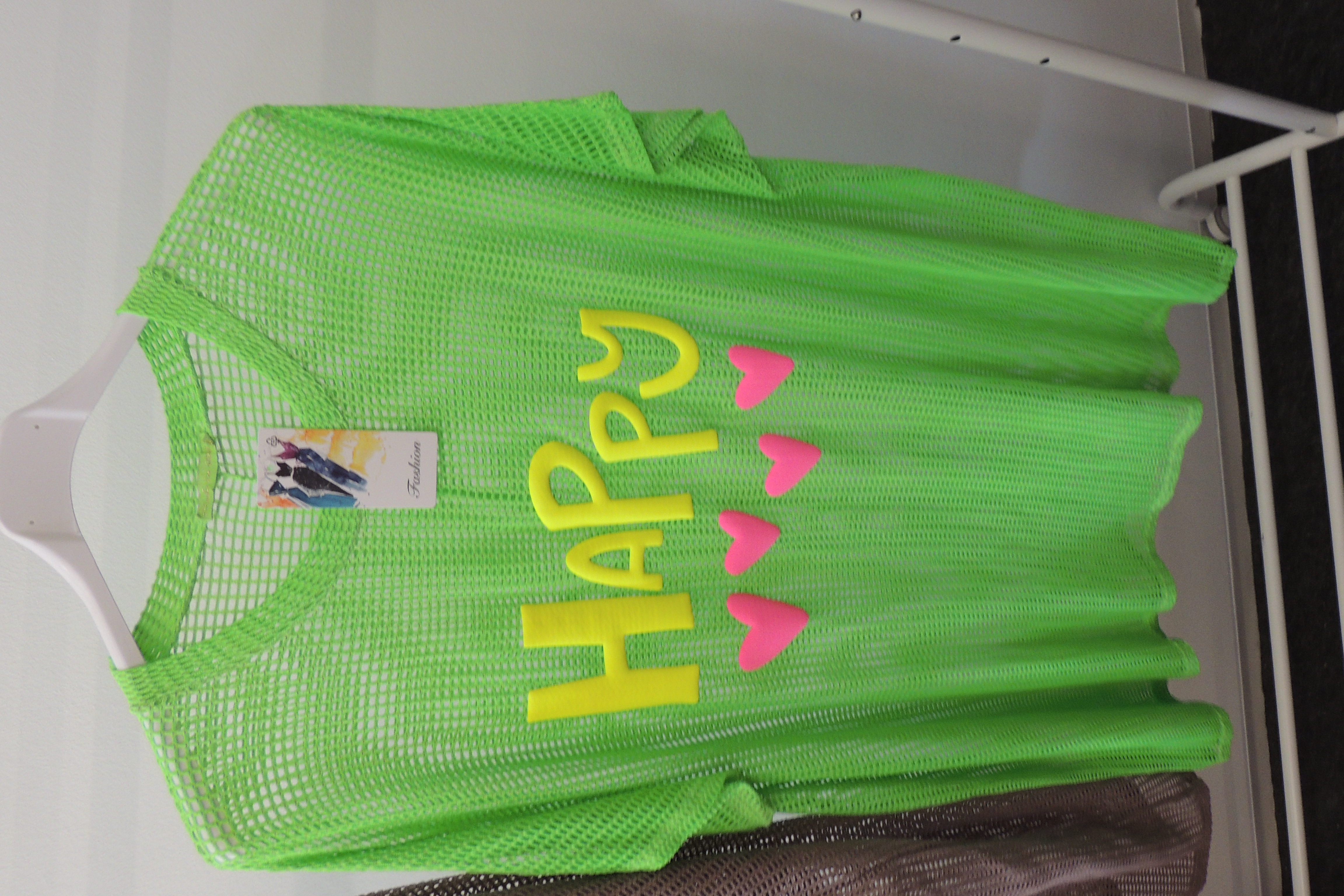 Überwurf Hänger Shirt Netz cut out Lochi Happy Spruch Made Italy 44,46,48