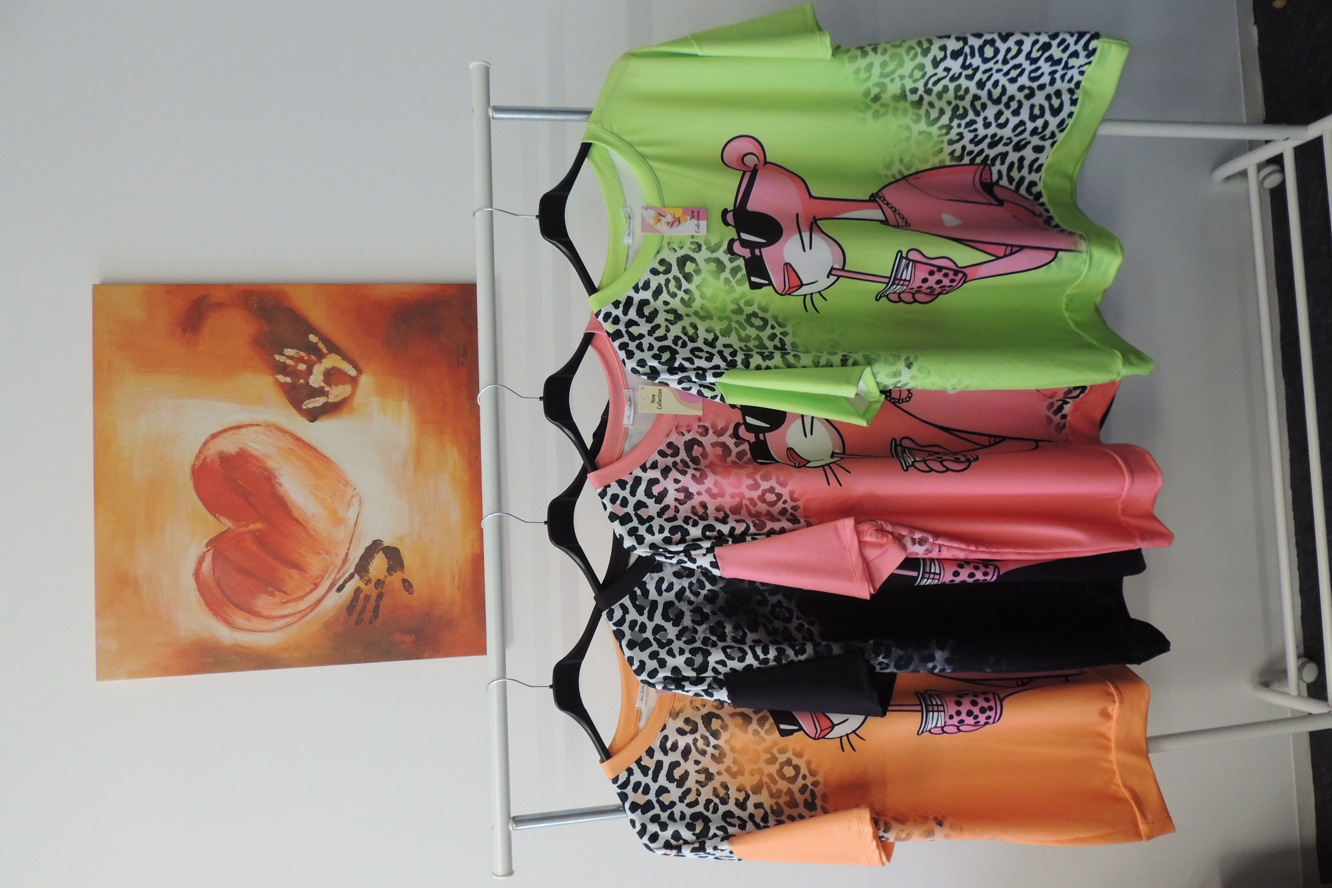 T-Shirt Tunika Hängerchen Made Italy Panther Leo Motiv Neon 48,50,52,54