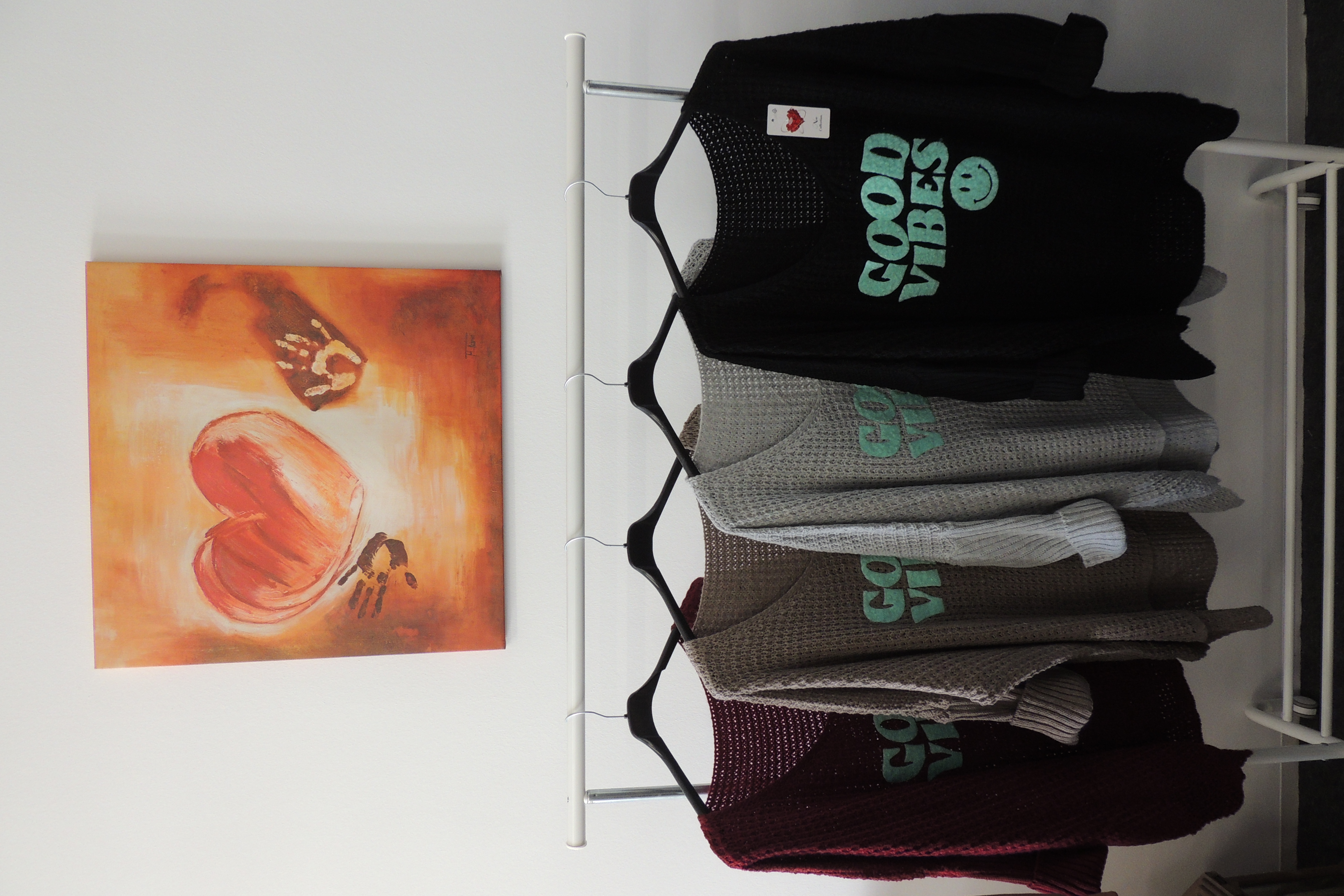 Pullover Hängerchen Tunika Strick Spruch Good Vibes Made Italy 46,48,50,52