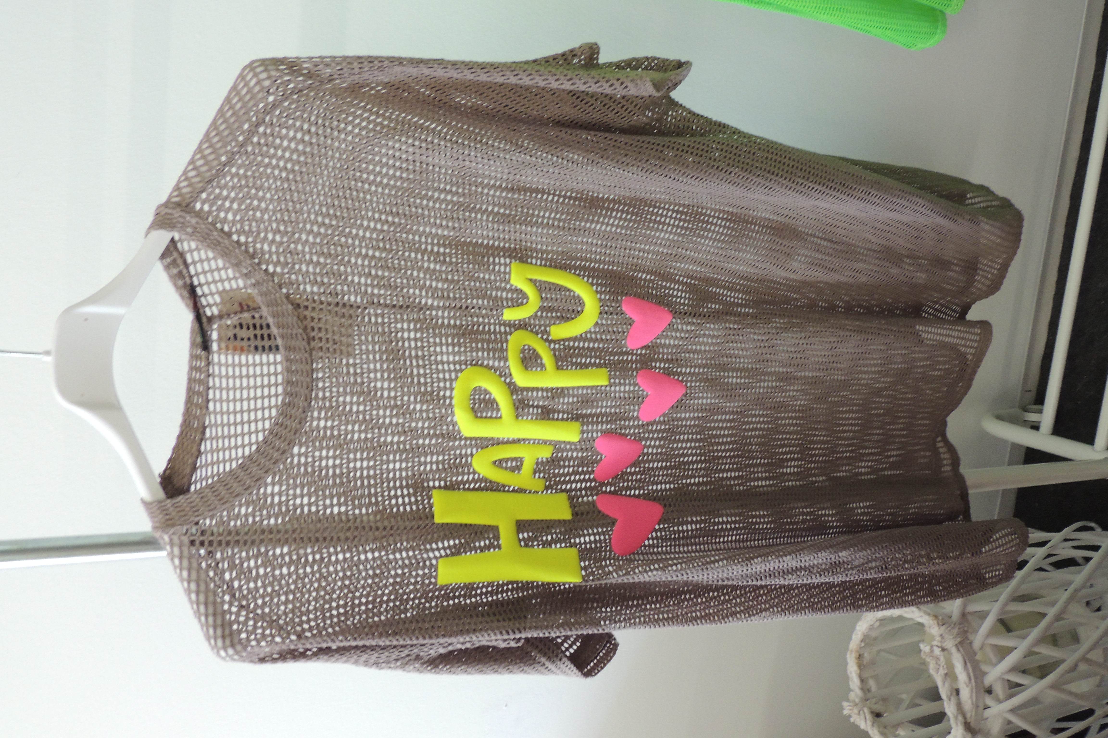 Überwurf Hänger Shirt Netz cut out Lochi Happy Spruch Made Italy 44,46,48