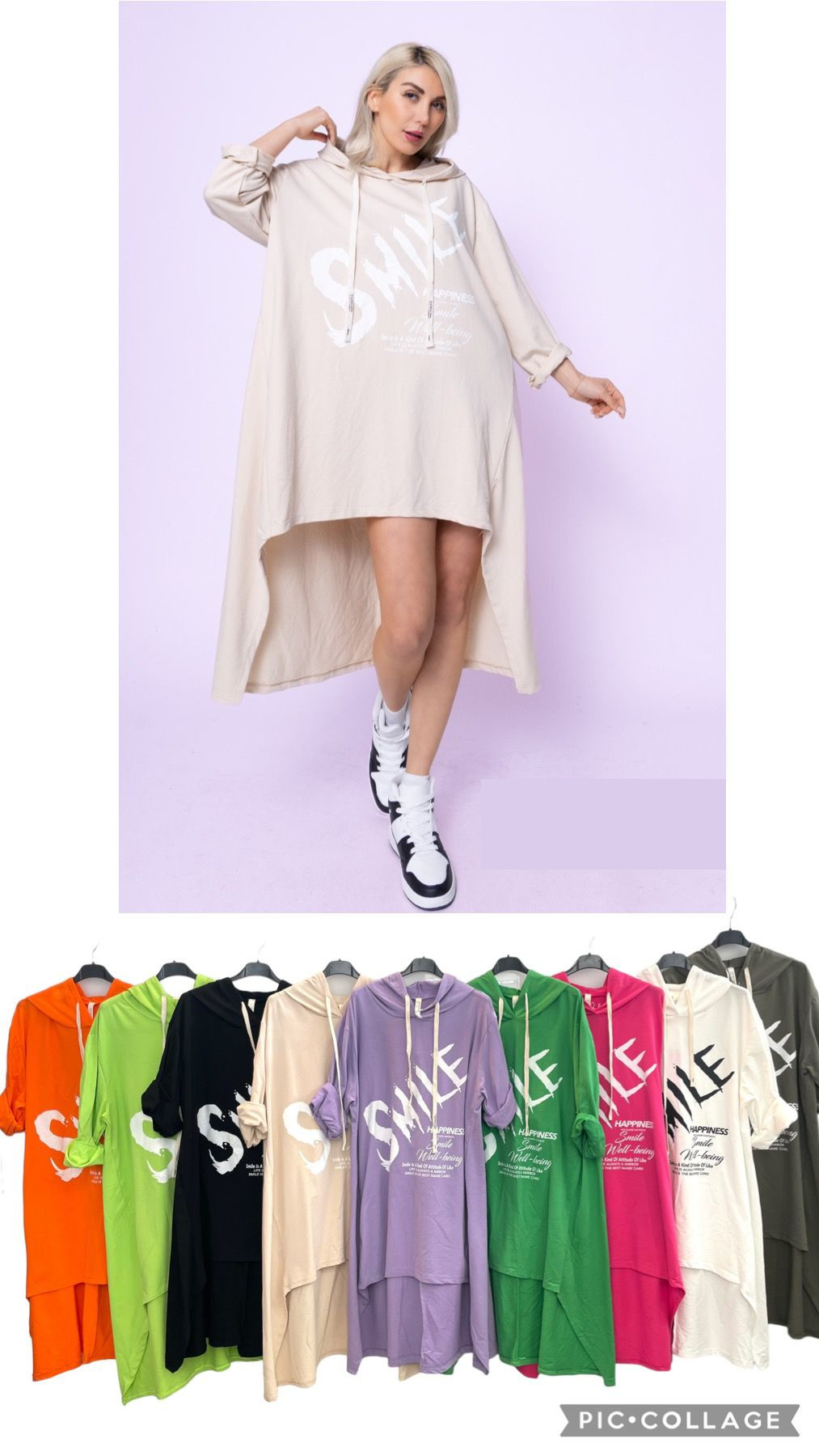 Shirt Tunika Hängerchen Hoodie Made Italy smile new style Gr. 44,46,48,50