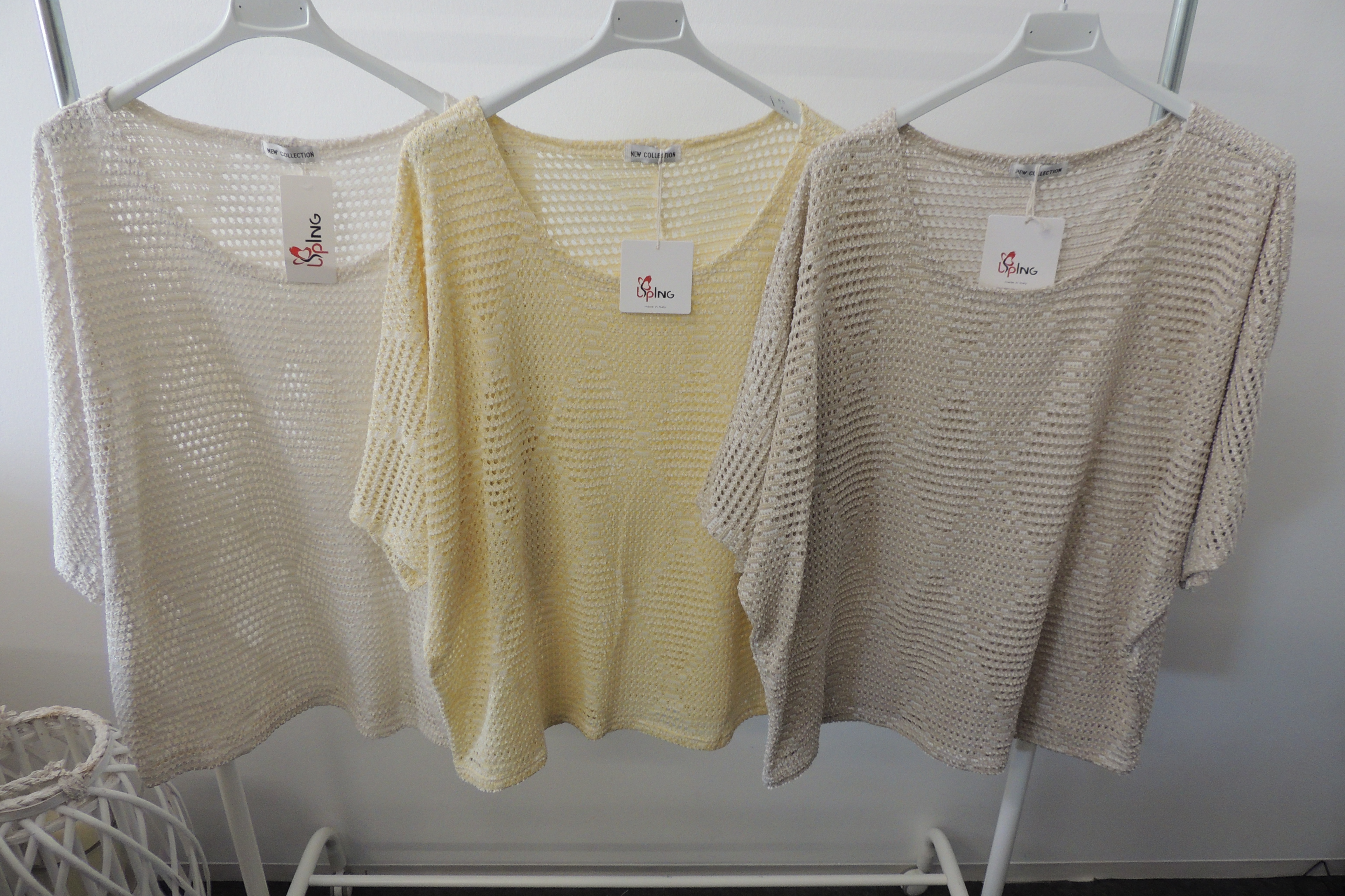 Pullover Hängerchen Überwurf Strick Häkel Karooptik Lurex Made in Italy 44,46,48