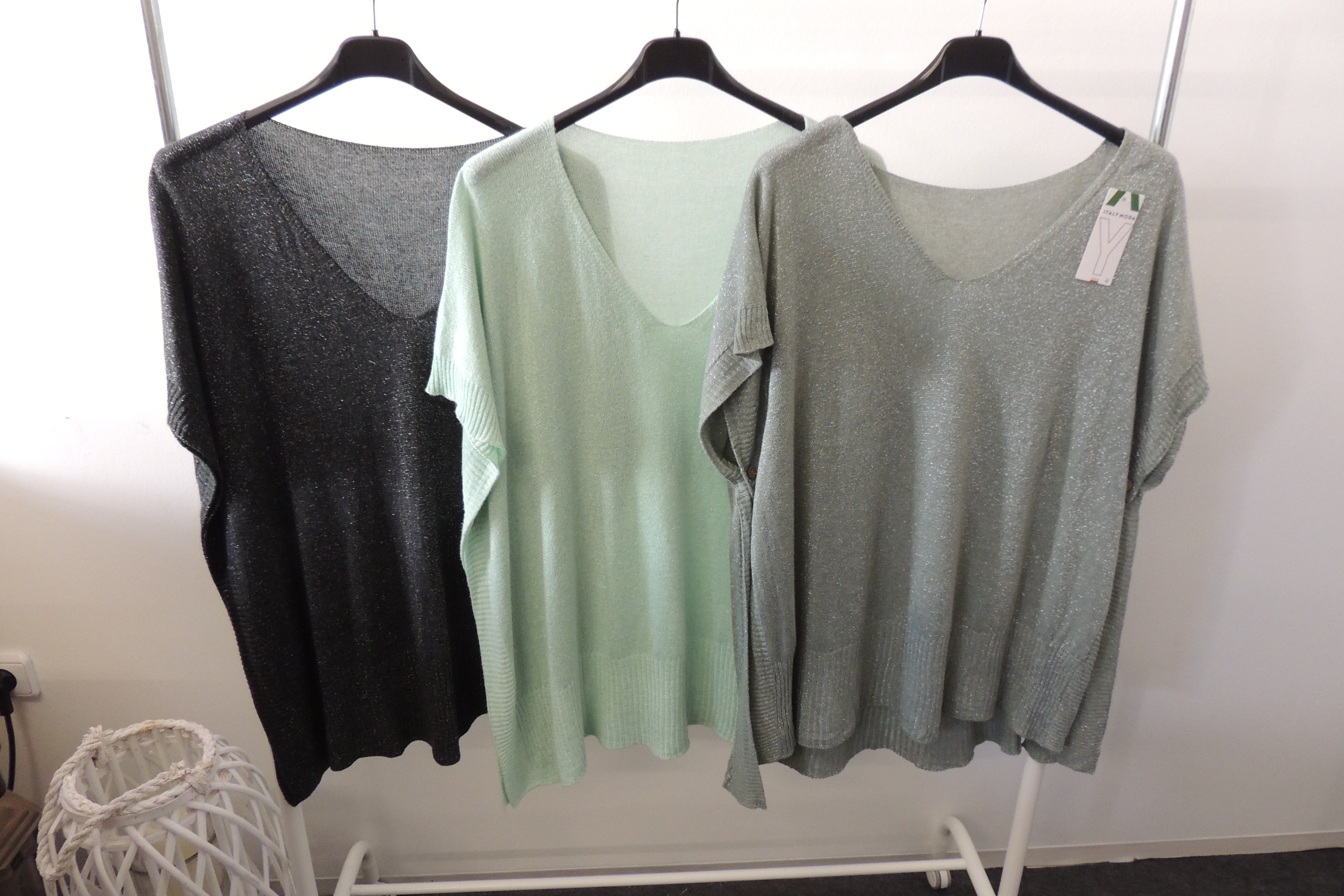 Pullunder Poncho Pullover Kurzarm Überwurf Glitzer Made in Italy 46,48,kl50