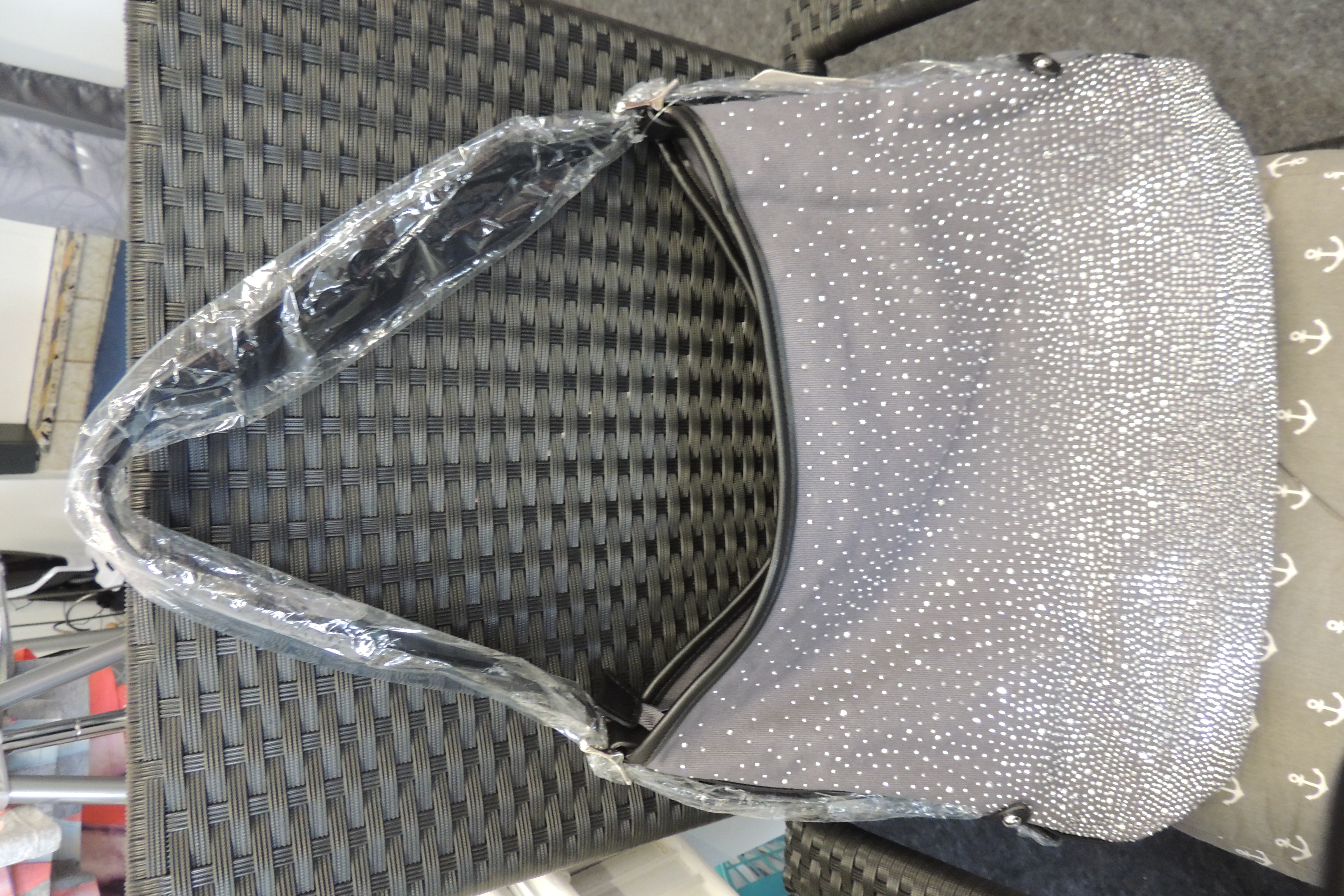 Tasche Handtasche Shopper Glitzer Umhänge Stein groß silber grau