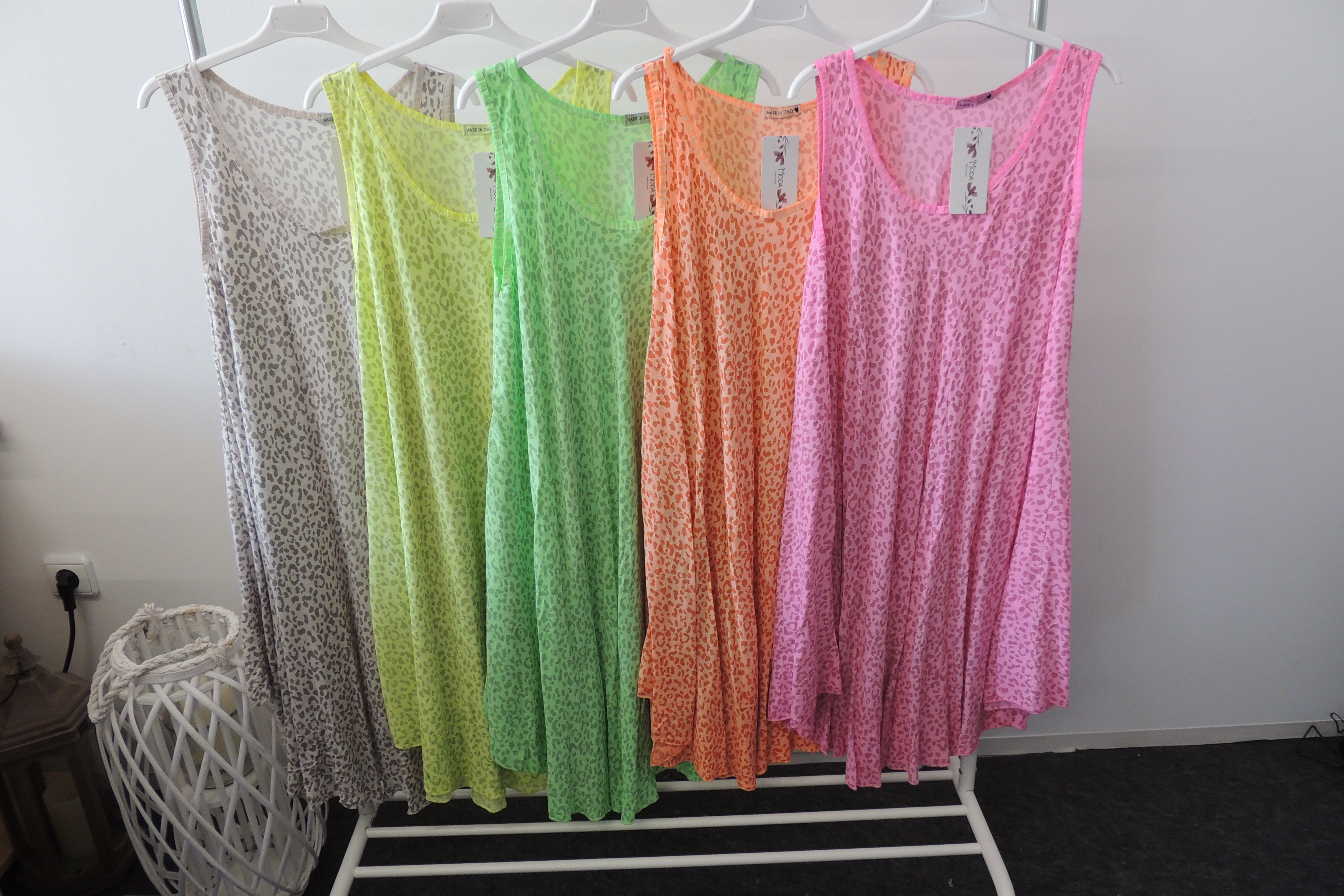 Kleid Sommerkleid Hängerchen Shirt Tunika Neon Leo Made Italy 44,46